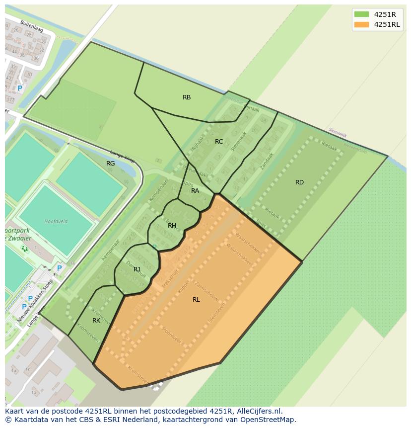 Afbeelding van het postcodegebied 4251 RL op de kaart.