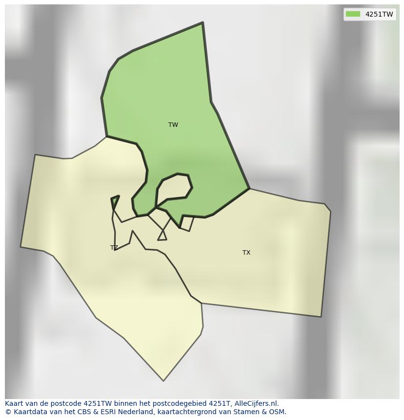 Afbeelding van het postcodegebied 4251 TW op de kaart.