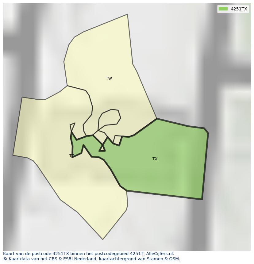Afbeelding van het postcodegebied 4251 TX op de kaart.