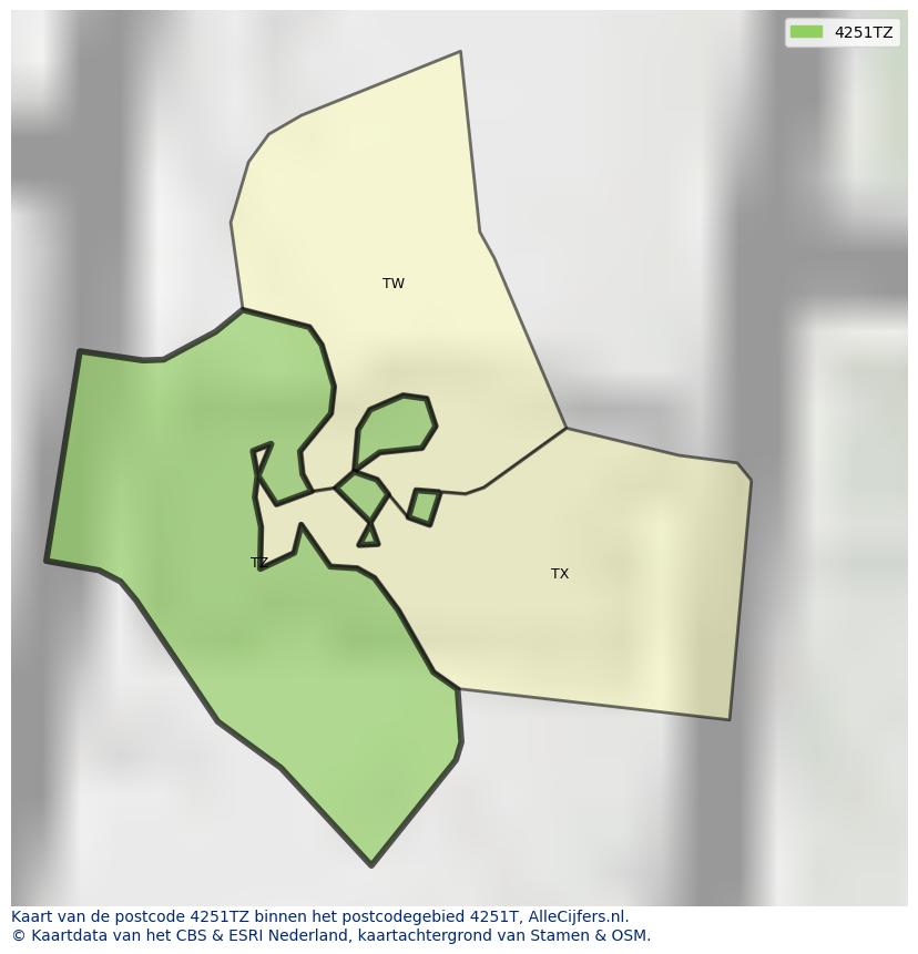 Afbeelding van het postcodegebied 4251 TZ op de kaart.