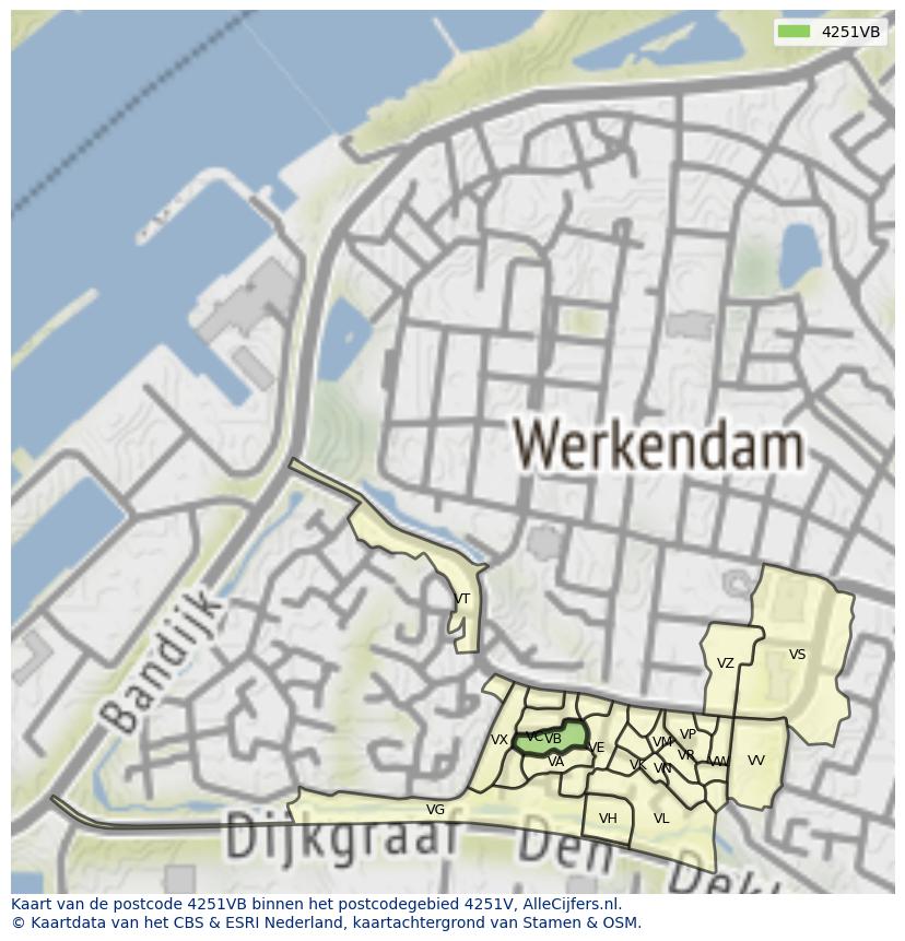 Afbeelding van het postcodegebied 4251 VB op de kaart.