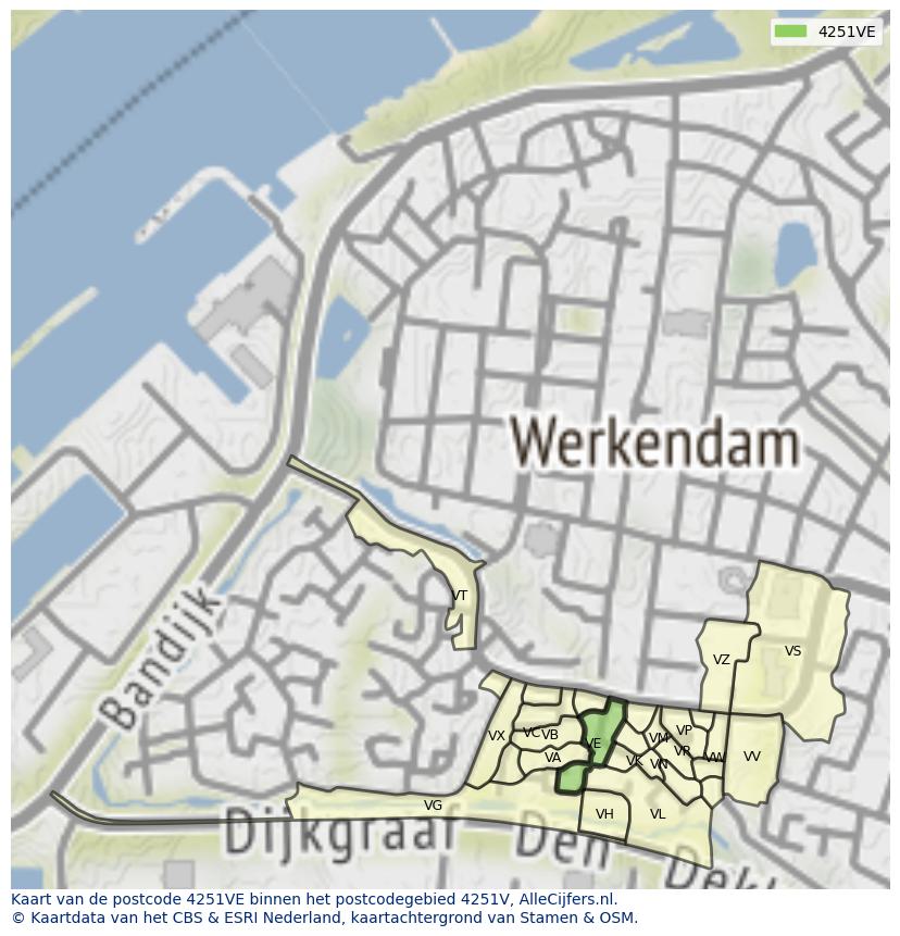Afbeelding van het postcodegebied 4251 VE op de kaart.