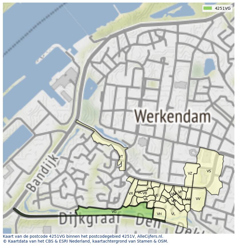 Afbeelding van het postcodegebied 4251 VG op de kaart.
