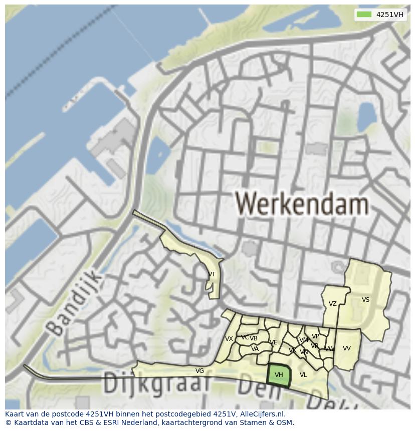 Afbeelding van het postcodegebied 4251 VH op de kaart.