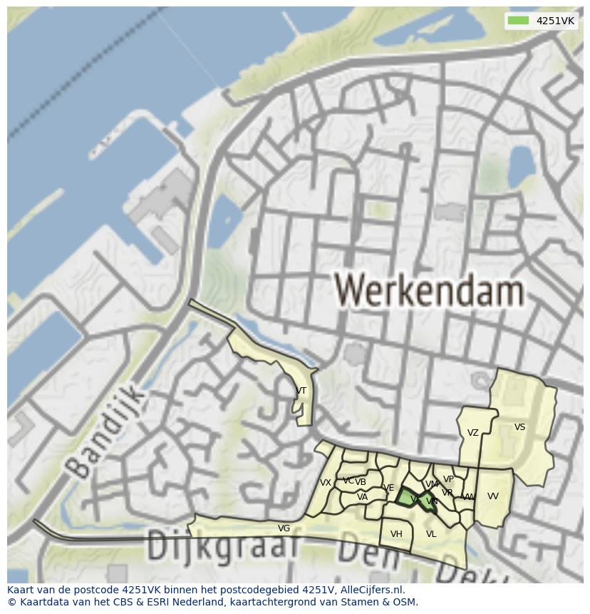 Afbeelding van het postcodegebied 4251 VK op de kaart.