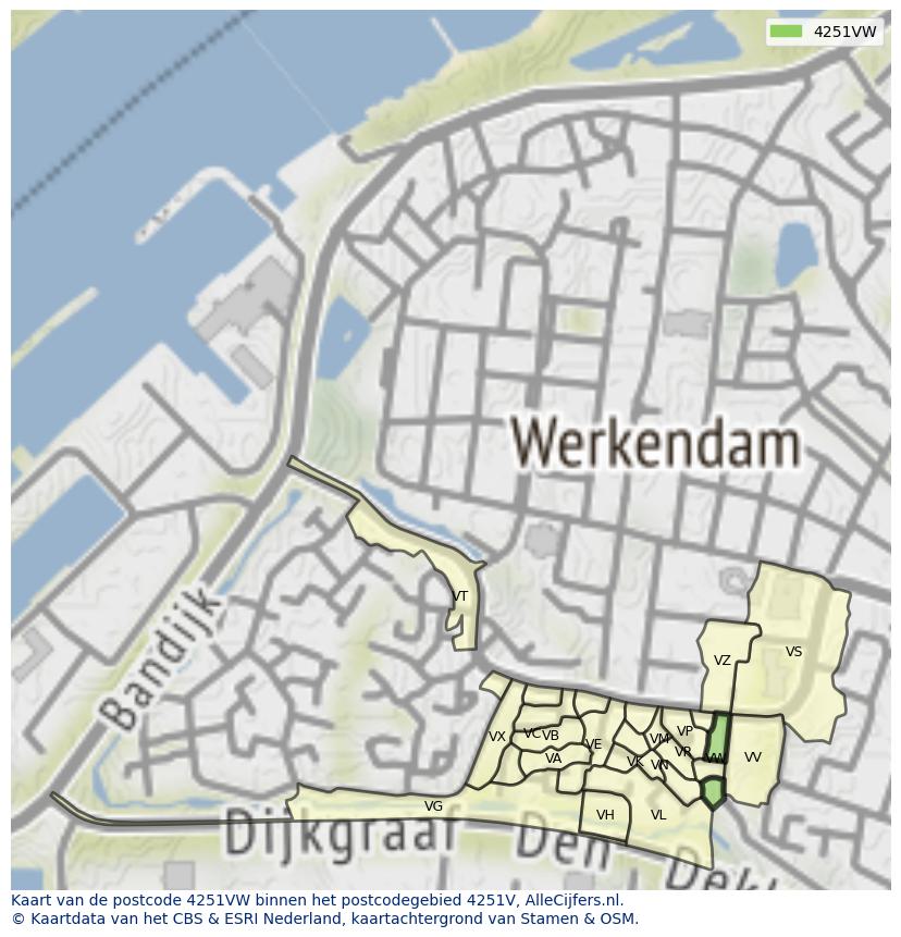 Afbeelding van het postcodegebied 4251 VW op de kaart.