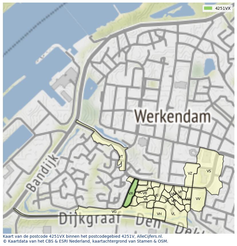 Afbeelding van het postcodegebied 4251 VX op de kaart.