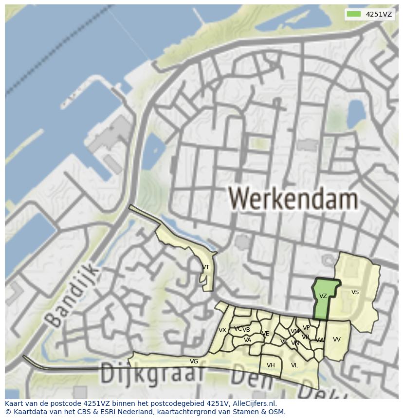 Afbeelding van het postcodegebied 4251 VZ op de kaart.