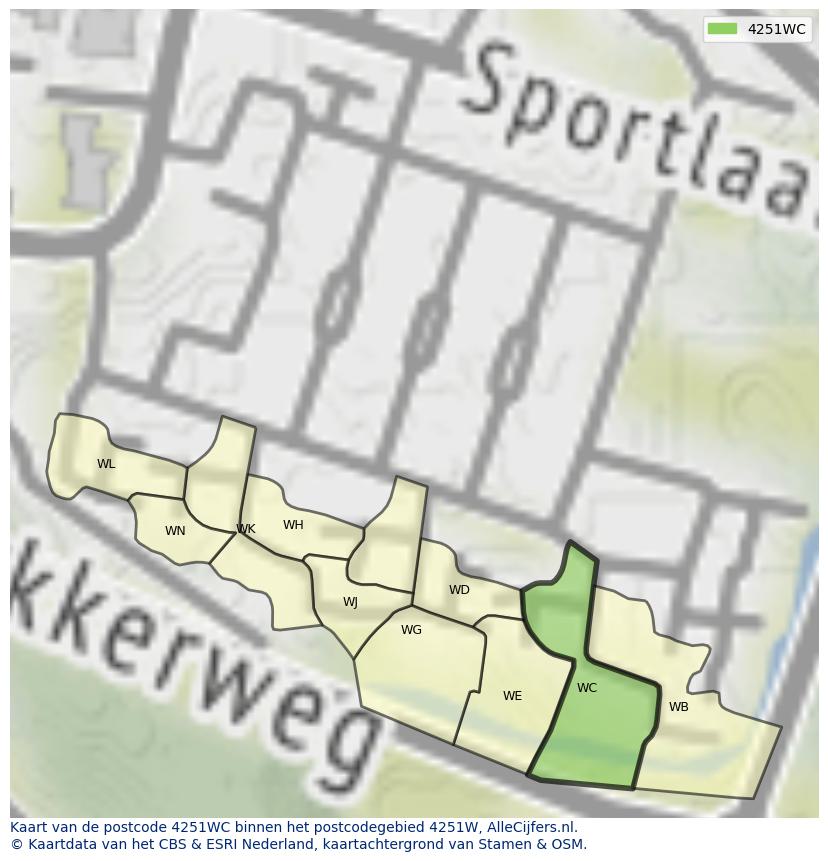 Afbeelding van het postcodegebied 4251 WC op de kaart.