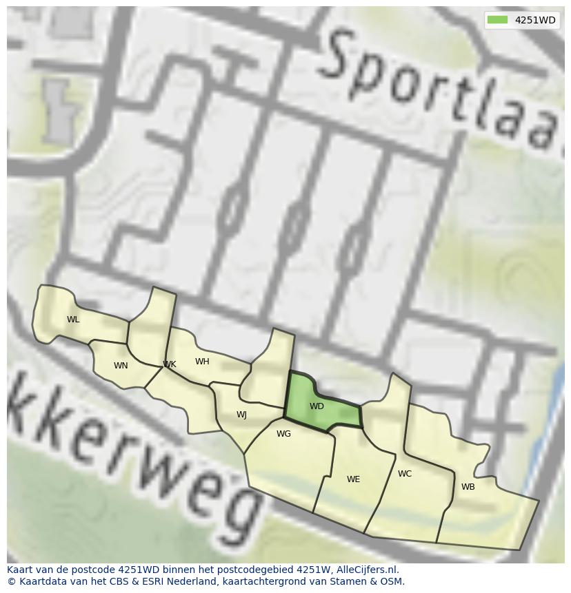 Afbeelding van het postcodegebied 4251 WD op de kaart.