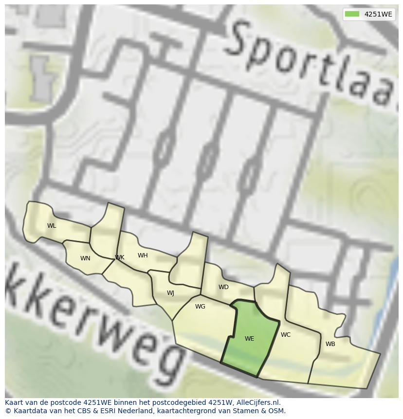 Afbeelding van het postcodegebied 4251 WE op de kaart.