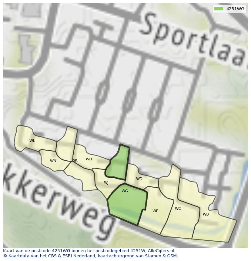 Afbeelding van het postcodegebied 4251 WG op de kaart.