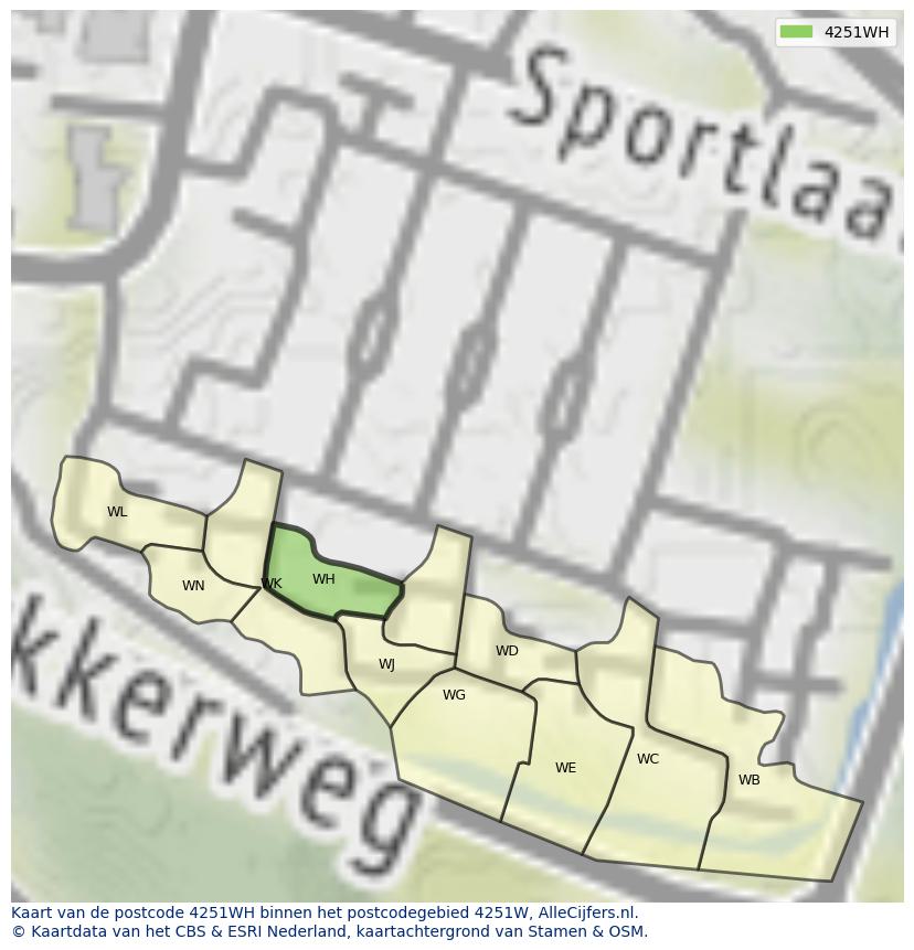 Afbeelding van het postcodegebied 4251 WH op de kaart.
