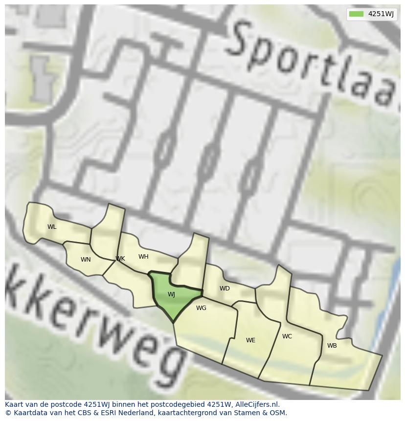 Afbeelding van het postcodegebied 4251 WJ op de kaart.