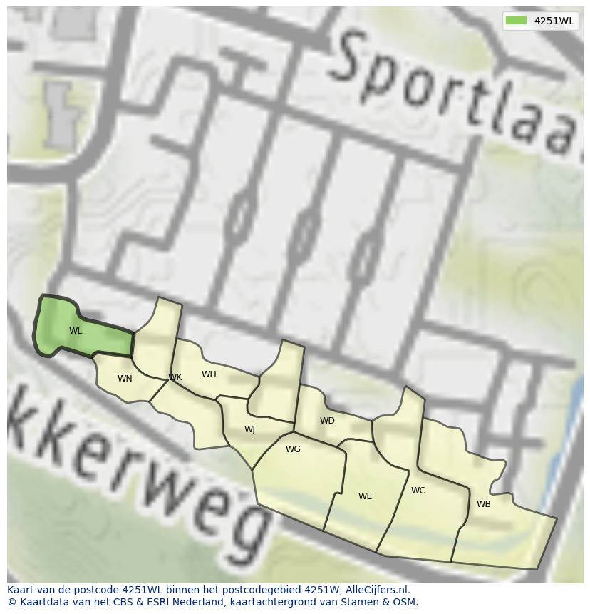 Afbeelding van het postcodegebied 4251 WL op de kaart.