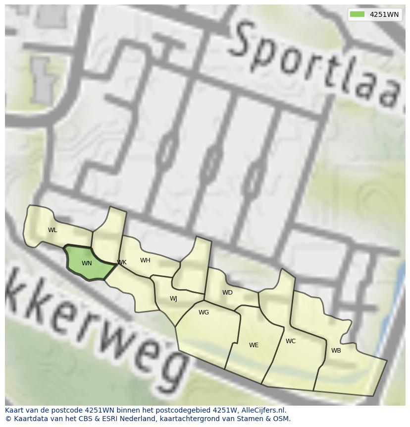 Afbeelding van het postcodegebied 4251 WN op de kaart.