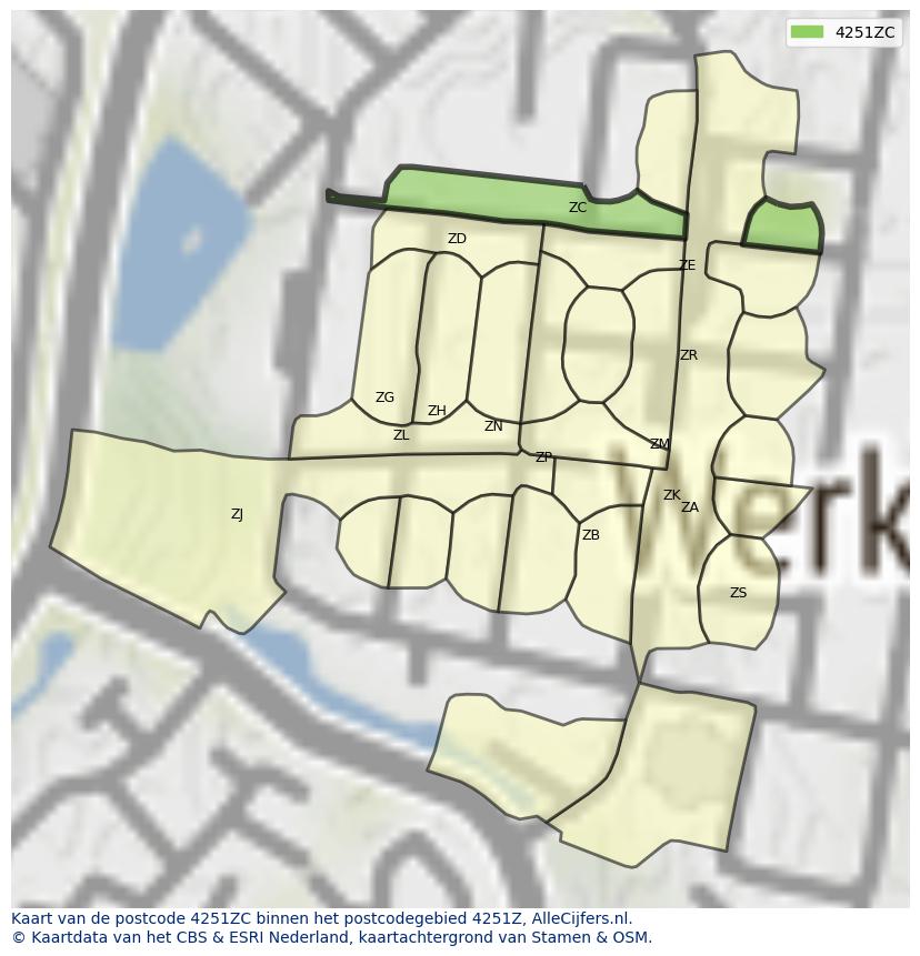 Afbeelding van het postcodegebied 4251 ZC op de kaart.