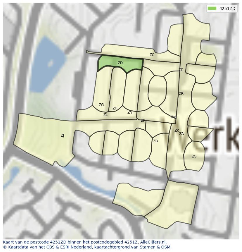 Afbeelding van het postcodegebied 4251 ZD op de kaart.