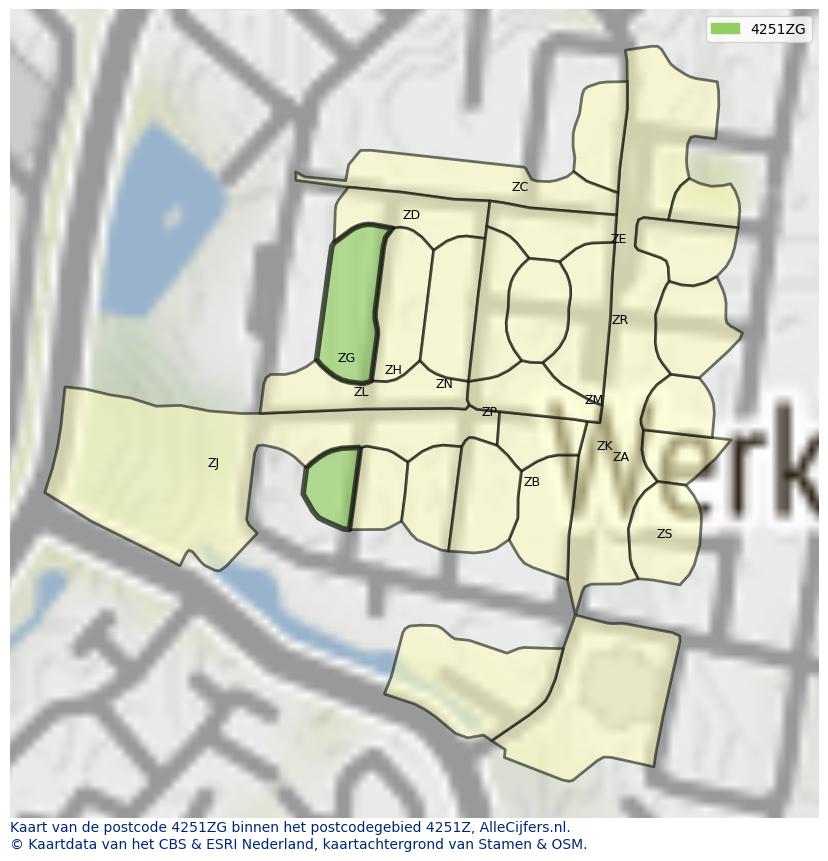 Afbeelding van het postcodegebied 4251 ZG op de kaart.