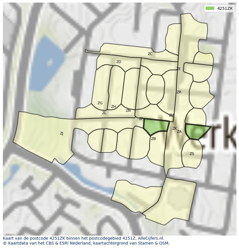 Afbeelding van het postcodegebied 4251 ZK op de kaart.