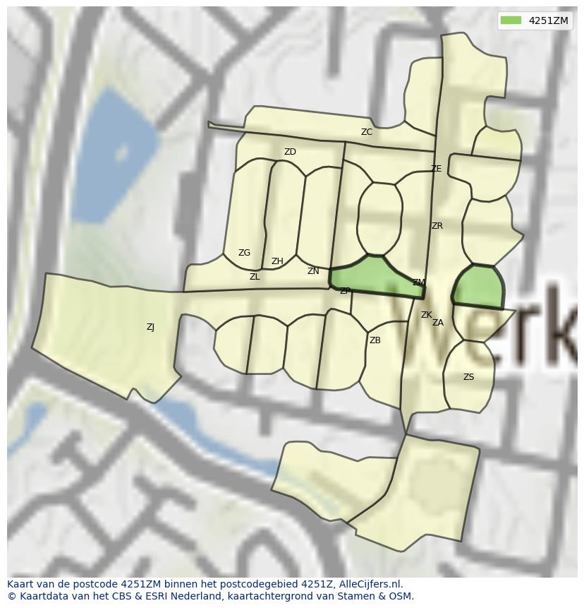 Afbeelding van het postcodegebied 4251 ZM op de kaart.