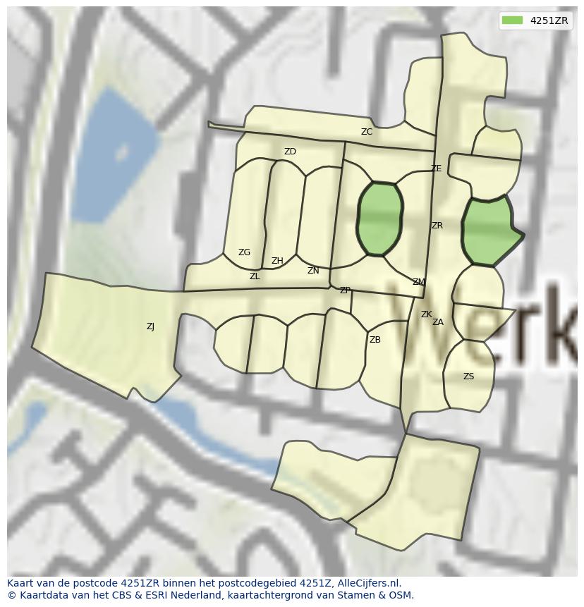 Afbeelding van het postcodegebied 4251 ZR op de kaart.