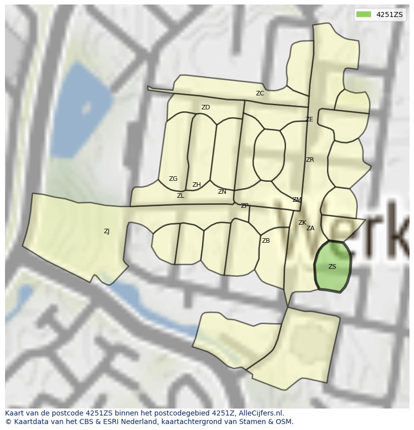 Afbeelding van het postcodegebied 4251 ZS op de kaart.