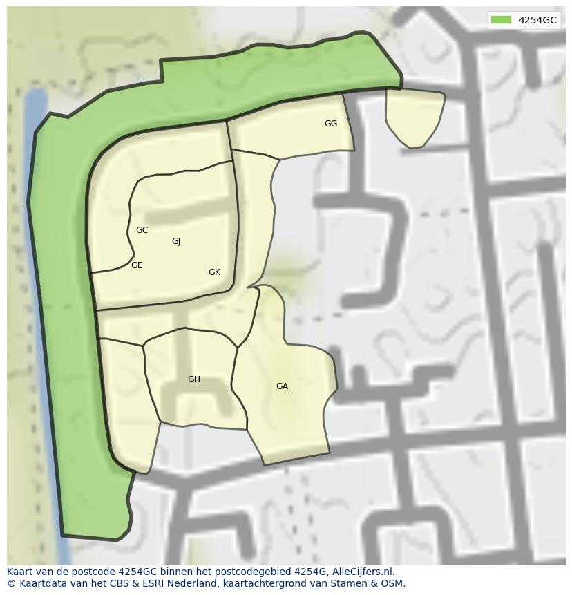 Afbeelding van het postcodegebied 4254 GC op de kaart.