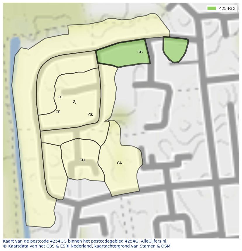 Afbeelding van het postcodegebied 4254 GG op de kaart.