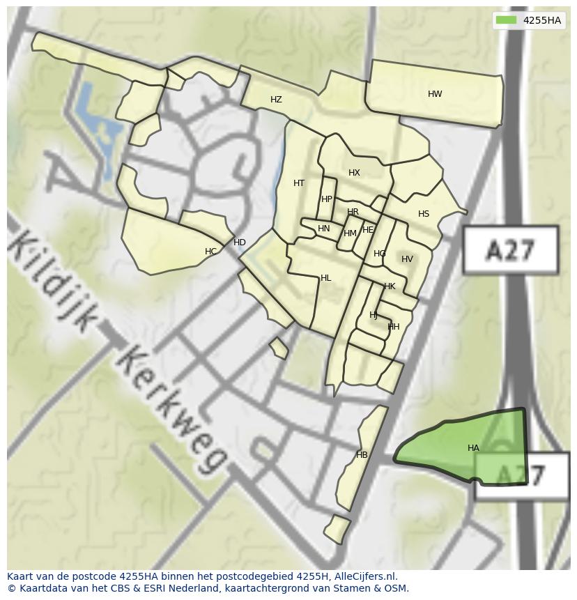 Afbeelding van het postcodegebied 4255 HA op de kaart.
