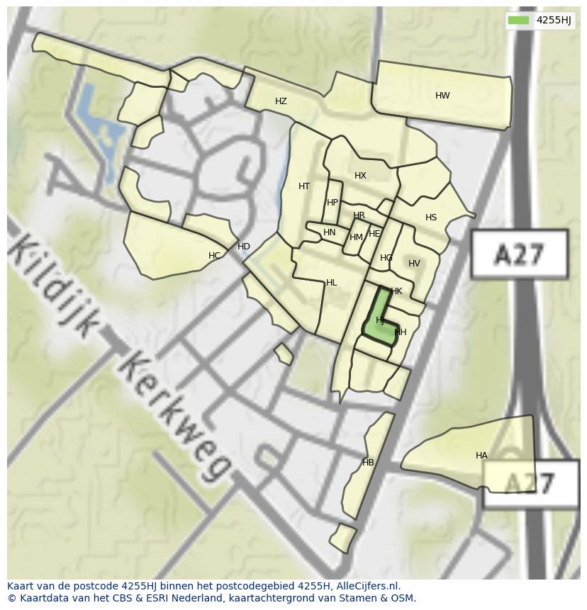 Afbeelding van het postcodegebied 4255 HJ op de kaart.