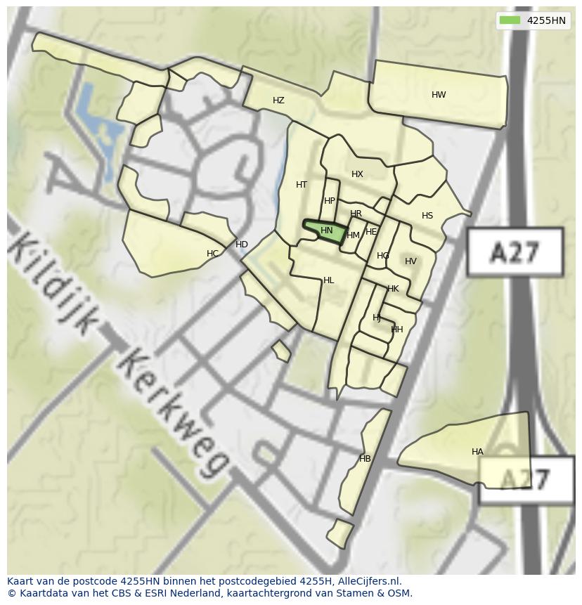 Afbeelding van het postcodegebied 4255 HN op de kaart.