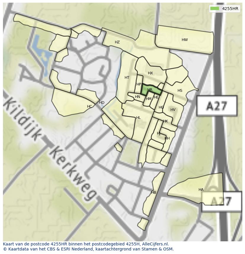 Afbeelding van het postcodegebied 4255 HR op de kaart.