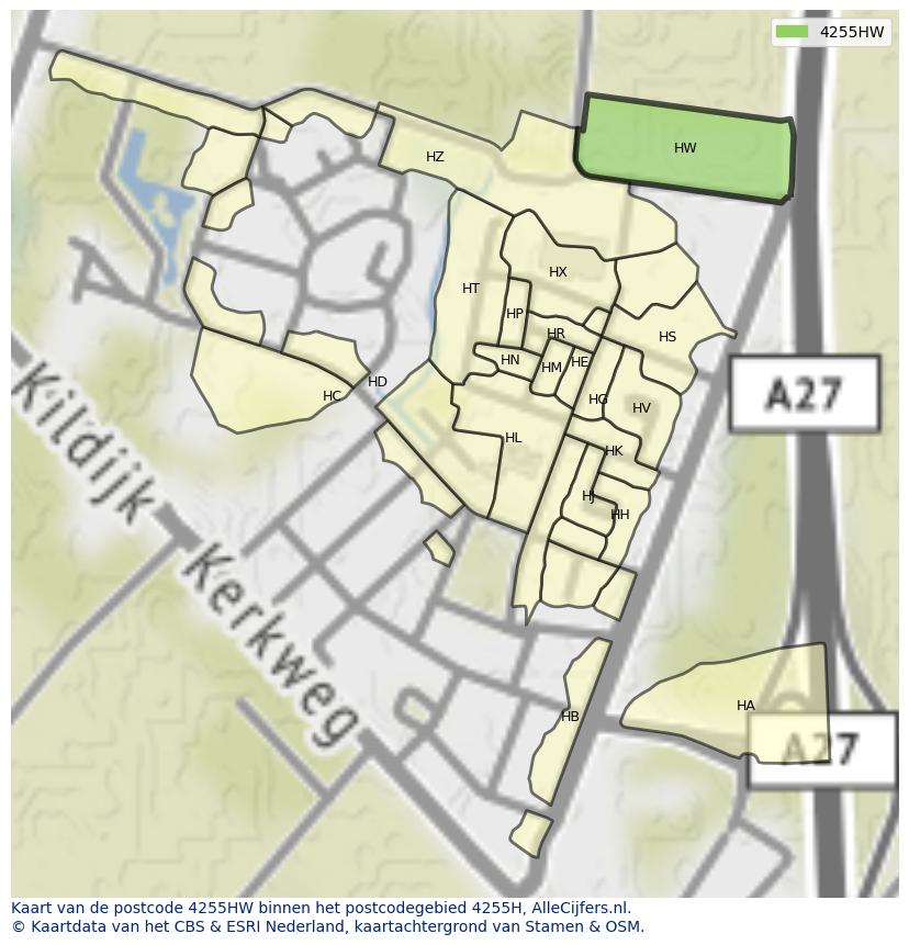 Afbeelding van het postcodegebied 4255 HW op de kaart.