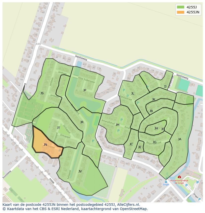 Afbeelding van het postcodegebied 4255 JN op de kaart.