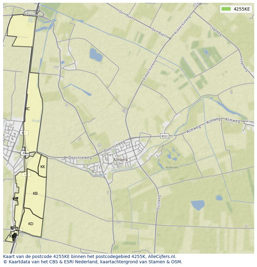 Afbeelding van het postcodegebied 4255 KE op de kaart.