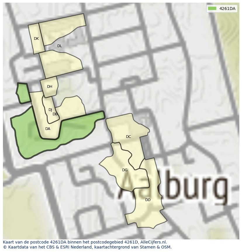 Afbeelding van het postcodegebied 4261 DA op de kaart.