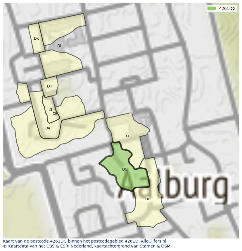 Afbeelding van het postcodegebied 4261 DG op de kaart.