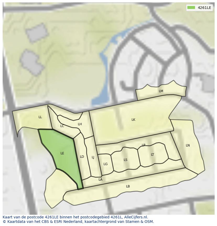 Afbeelding van het postcodegebied 4261 LE op de kaart.