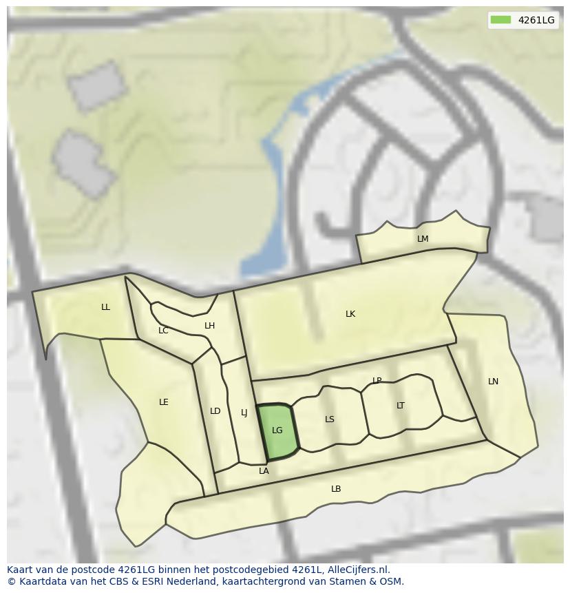 Afbeelding van het postcodegebied 4261 LG op de kaart.