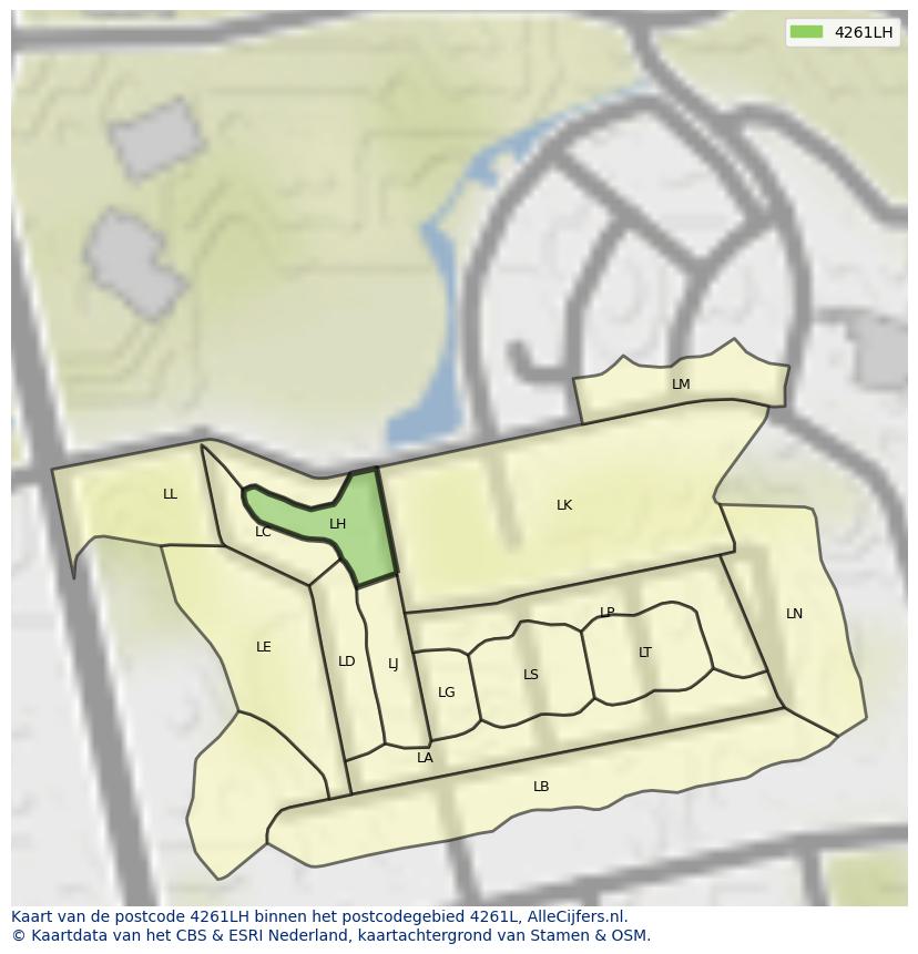 Afbeelding van het postcodegebied 4261 LH op de kaart.