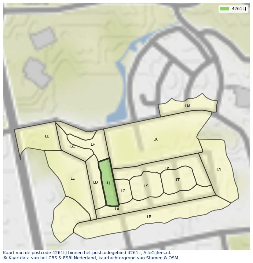 Afbeelding van het postcodegebied 4261 LJ op de kaart.