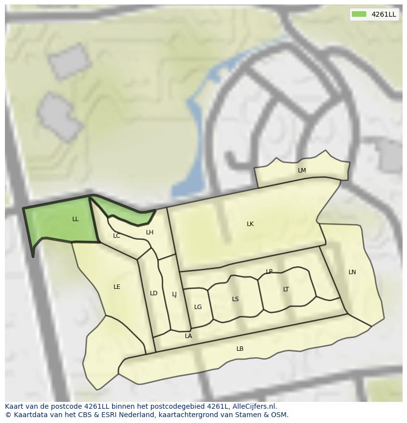 Afbeelding van het postcodegebied 4261 LL op de kaart.