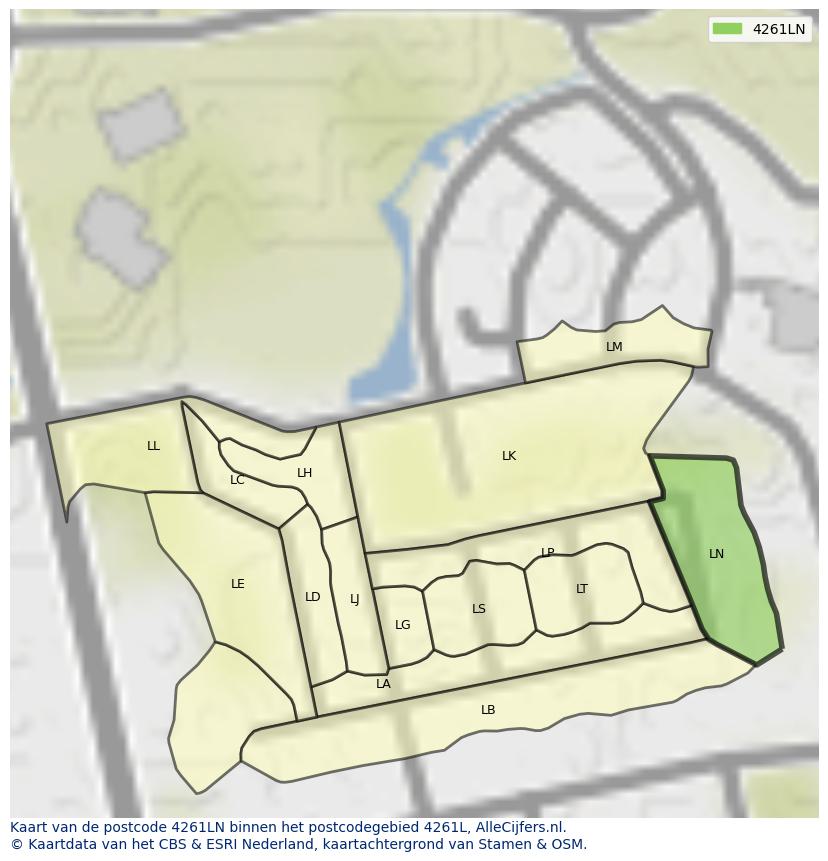 Afbeelding van het postcodegebied 4261 LN op de kaart.