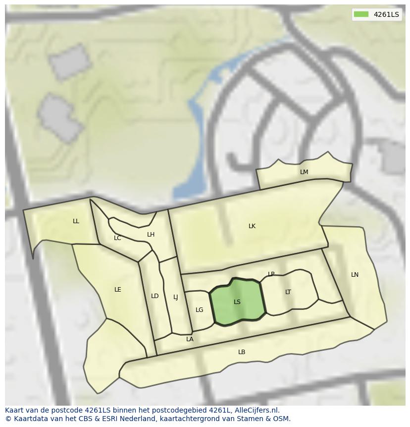 Afbeelding van het postcodegebied 4261 LS op de kaart.