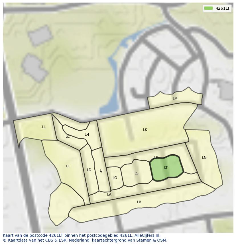 Afbeelding van het postcodegebied 4261 LT op de kaart.