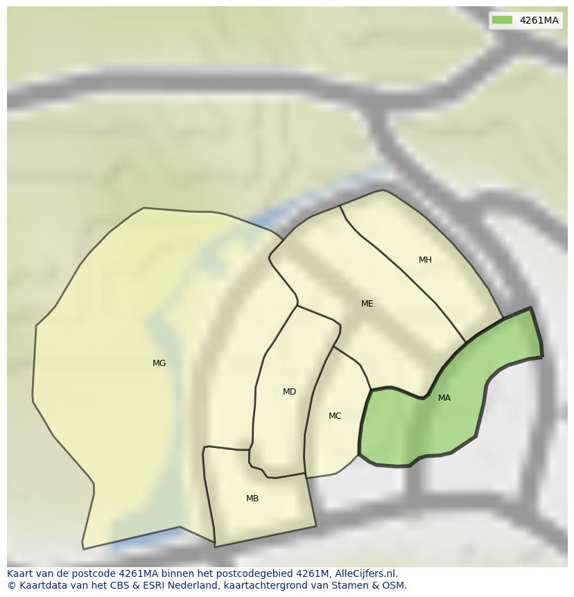 Afbeelding van het postcodegebied 4261 MA op de kaart.
