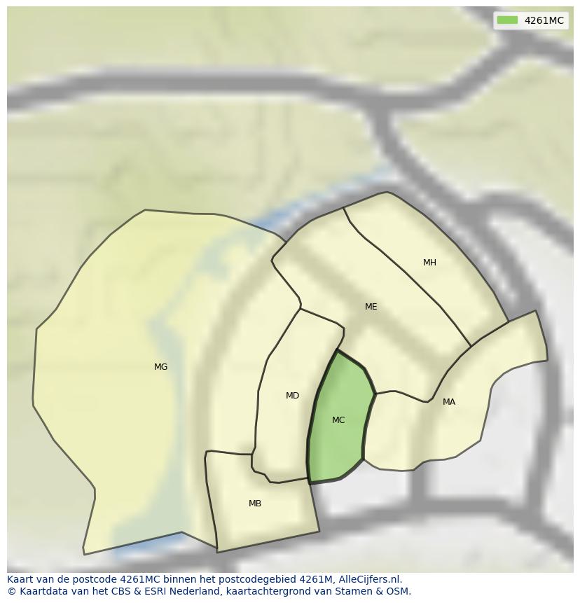 Afbeelding van het postcodegebied 4261 MC op de kaart.