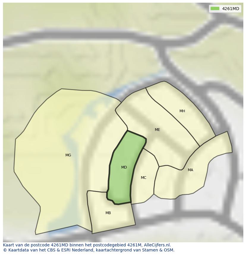 Afbeelding van het postcodegebied 4261 MD op de kaart.