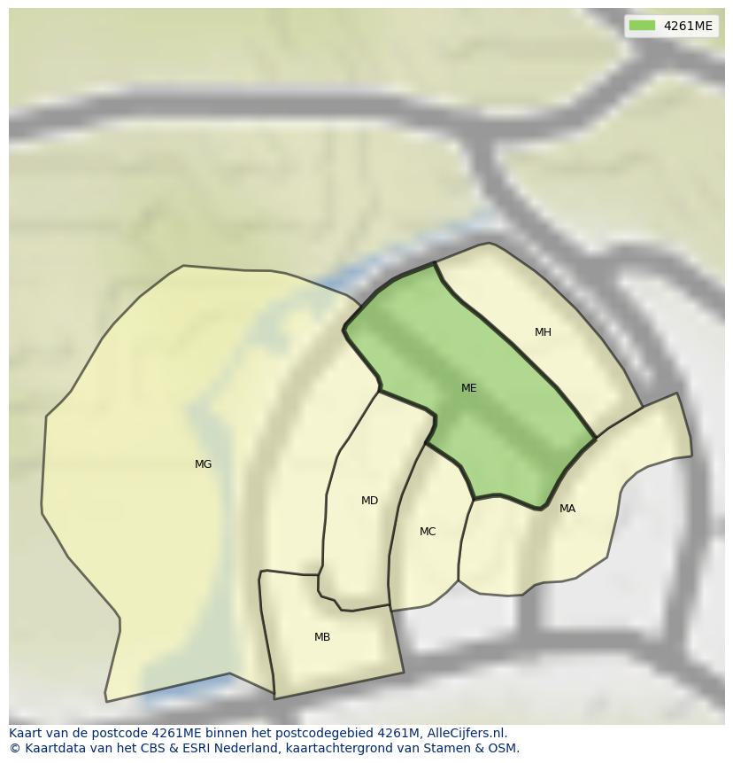 Afbeelding van het postcodegebied 4261 ME op de kaart.